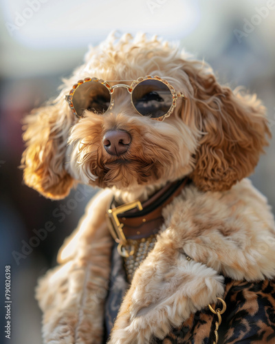 A fashionable Poodle dog posing as a stylish model, dressed classy, chic and elegant