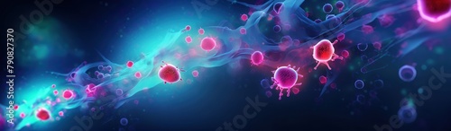 Human cell in a medical laboratory. Science and medical background. Stem cell under microscope. Microbiology concept. photo