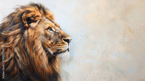 A realistic painting of a lion on a textured wall, showcasing the detailed features of the lions mane and fierce expression