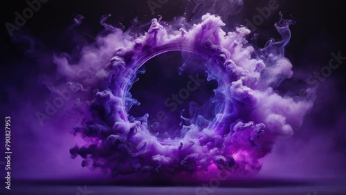 Circular Purple Smoke explodes outward, with dramatic smoke or fog effect with a scary Dark background