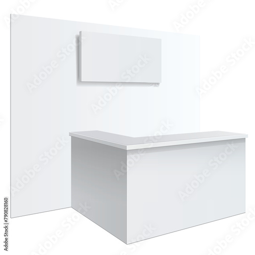 White reception or information desk. Isolated on the white background. MockUp Template For Your Design. Vector illustration.