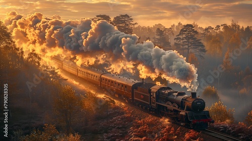 Romantic Vintage Locomotive in Morning Mist, generative ai