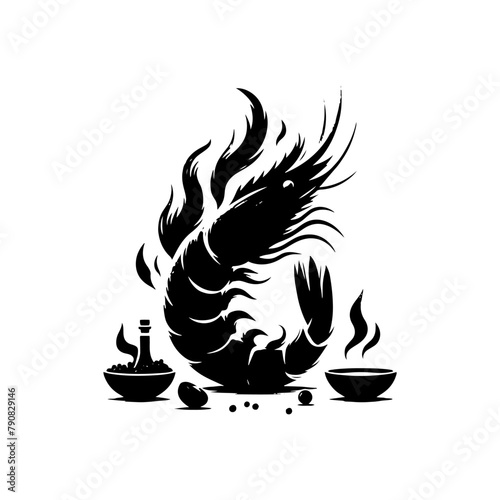 Silhouette of Tasty Fried Shrimp - Fried Shrimp Illustration
