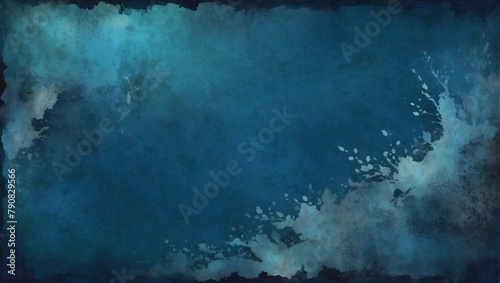 Deep Blue Background with Texture and Distressed Vintage Grunge, Watercolor Accents.