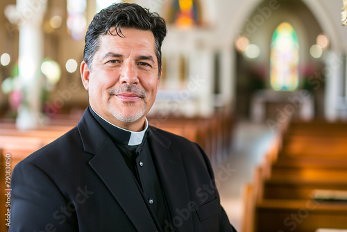 christian catholic priest or pastor in the temple or church