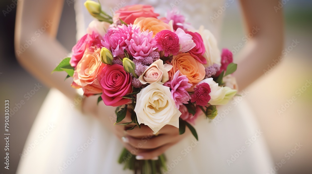 Love in Bloom Write a short love story inspired by a closeup stock photo of a bride holding a delicate bouquet of flowers Explore the significance of the flowers she chose, the emotions she feels as s