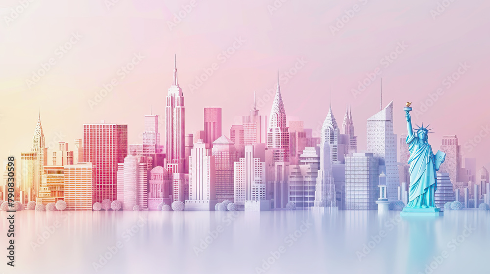 Abstract 3D illustration Urban landscape of America on white background.