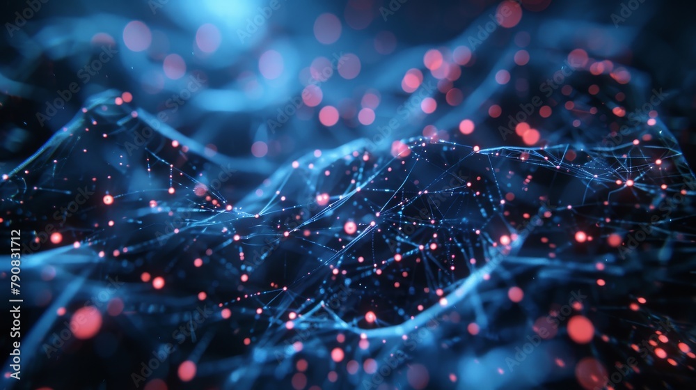 3D rendering of a glowing blue and red circuit board. 3D rendering of a glowing blue and red circuit board.