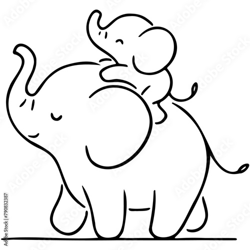 doodle of mom and baby elephant,Mom elephant giving baby elephant a ride on her back