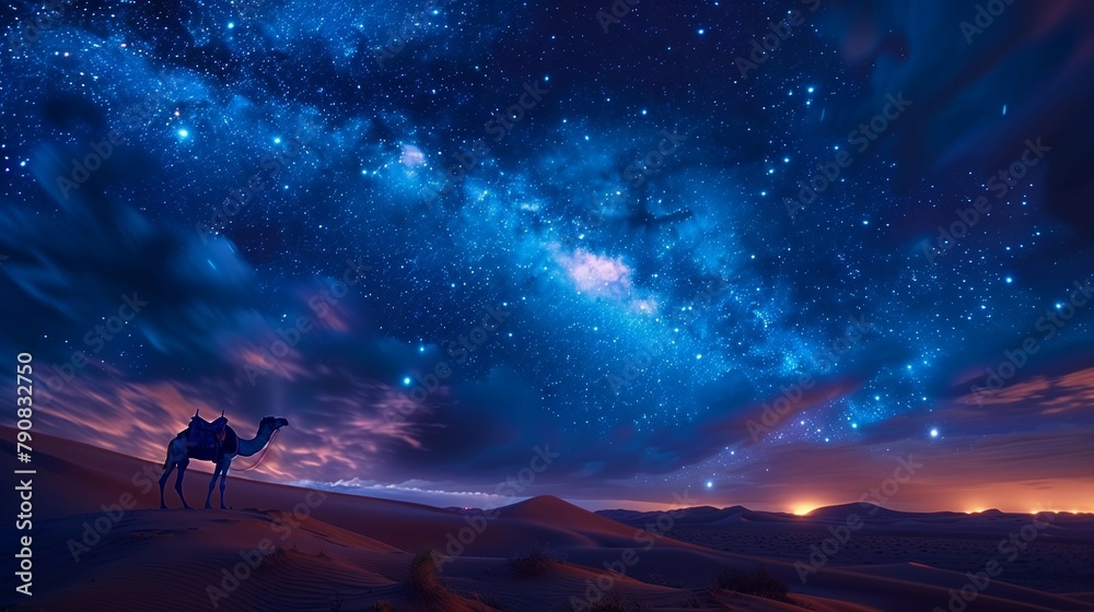 Silhouette of Camel Against Milky Way, generative ai