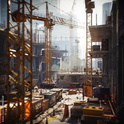 site with crane and workers, Generative AI