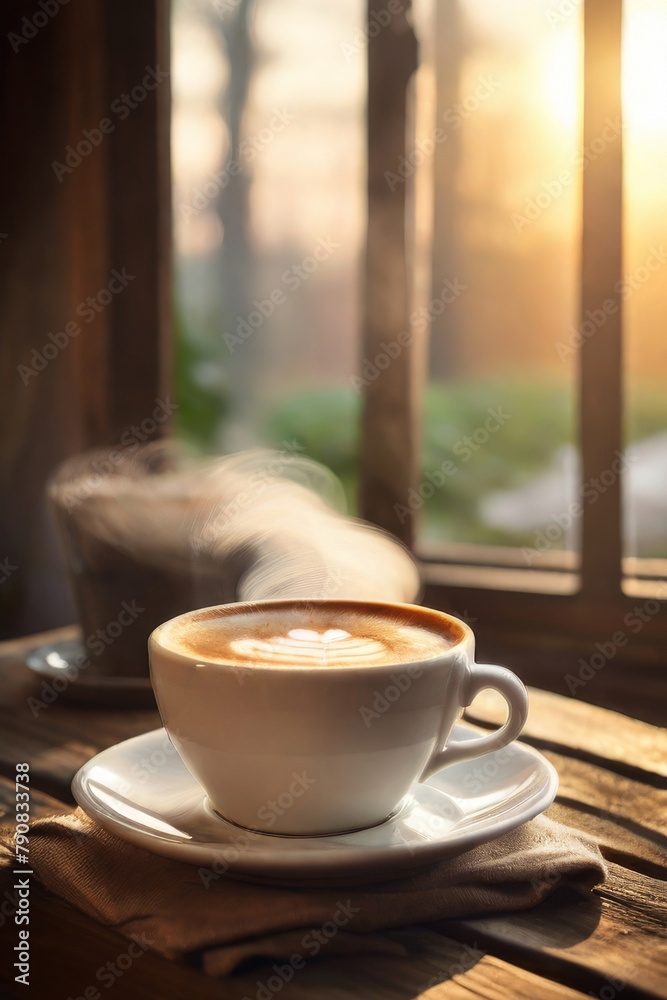 Refreshing hot cup of coffee at a cafe Refreshing hot cup of coffee at a cafe