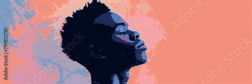 African American male model with contemporary cool hairstyle fashion illustration on colorful background.