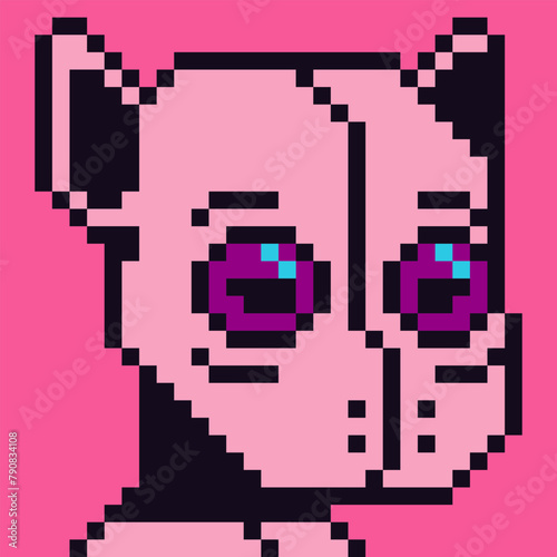 Pixel art cat costume character, avatar, cartoon vector icon, game user web profile, 8-bit, social net pet portrait, minimalistic fashion, vector cryptoart background.