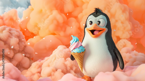 Penguin's Dream in a Pastel Cloudscape