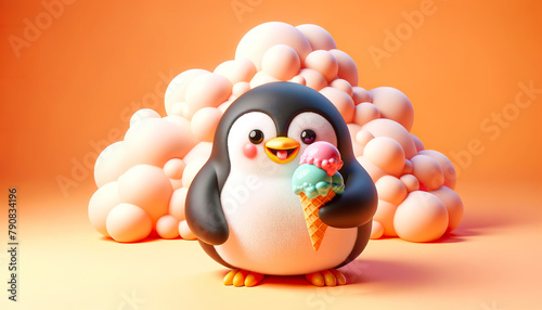 Cuddly Penguin Enjoys a Cone