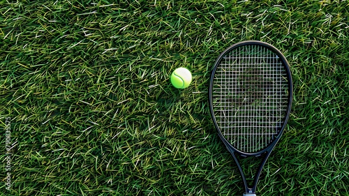 tennis racket and ball isolated on grass background © SA Studio