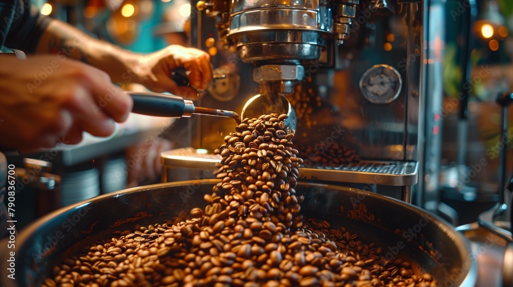 Barista Roasting Fresh Coffee Beans, generative ai Barista Roasting Fresh Coffee Beans, generative ai