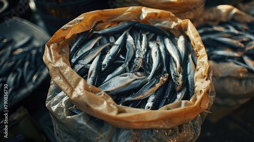 Anchovies in a bag in their natural state