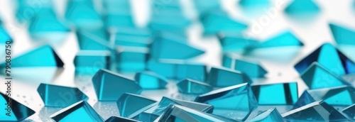 Blue colored glass fragments. Glass broken background.