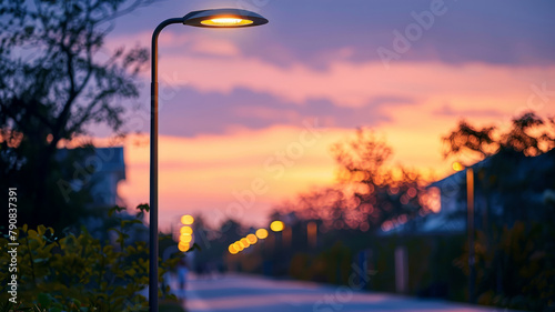 Streetlamp illuminated at twilight photo