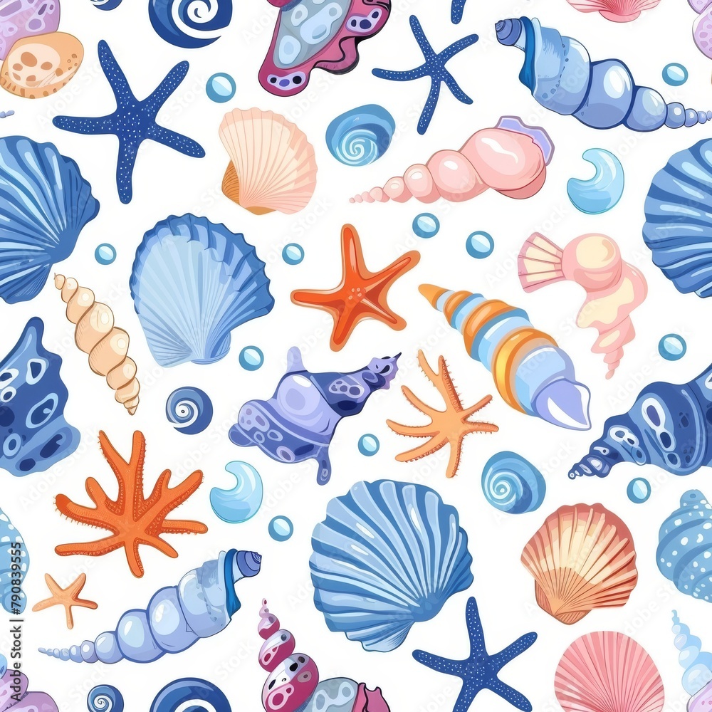 Assorted Sea Shells and Starfish on White Background Assorted Sea Shells and Starfish on White Background
