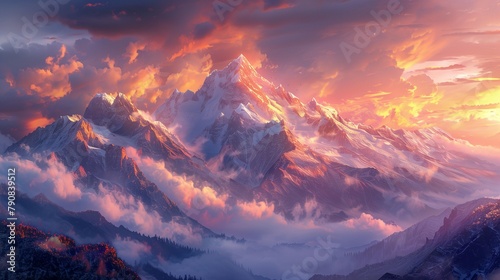 Glowing Sunset Illuminating the Majestic Mountains, generative ai © Matus