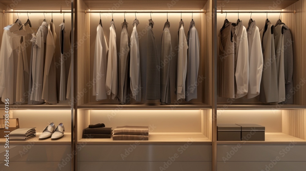 A closet with many clothes hanging on the racks