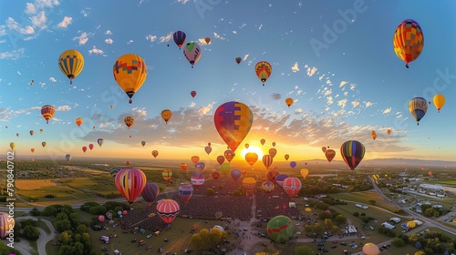 Panoramic View of Balloons in Flight, generative ai