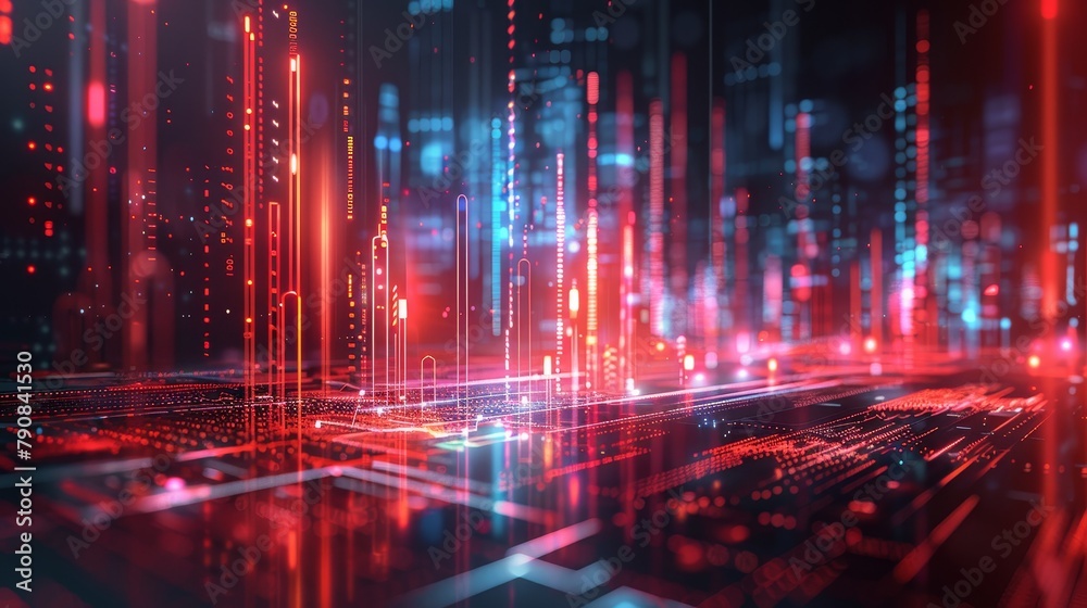 Fototapeta premium Digital financial chart with upward trend, fintech background