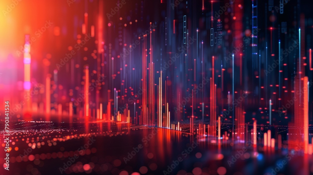 Fototapeta premium Digital financial chart with upward trend, fintech background