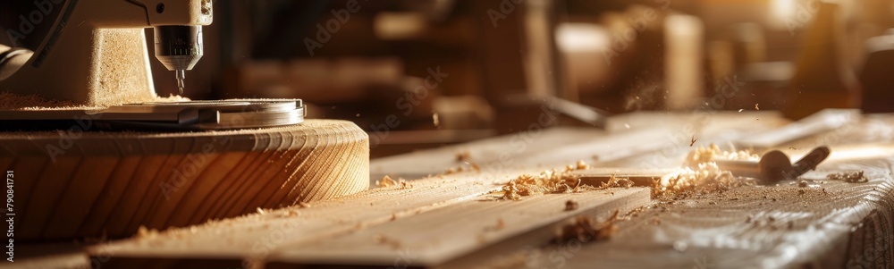 Someone is working on a piece of wood with a machine. Banner Someone is working on a piece of wood with a machine. Banner