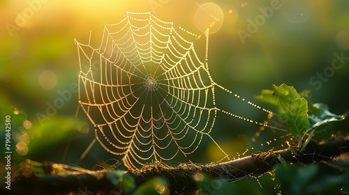 Dewy Morning Spider Web, generative ai © Matus