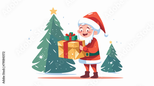 Childish character of Christmas elf or dwarf with p © Vector