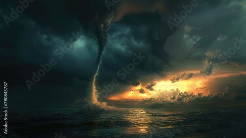 Dramatic Waterspout in Stormy Sky with Ominous Cloudscape - Capturing the Dark and Intense Weather Phenomenon