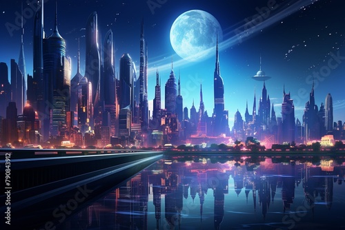 A 3D rendered scene of a vibrant futuristic cityscape  glowing with neon lights and imaginative architecture  perfect for desktop wallpapers  ultra HD digital photography