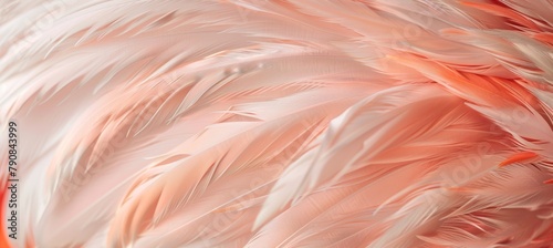 A closeup of soft pink and peach feathers, creating an abstract background with a dreamy texture. Fluffy feathers on an elegant flamingo's tail for use as background or texture. © Sabina Gahramanova