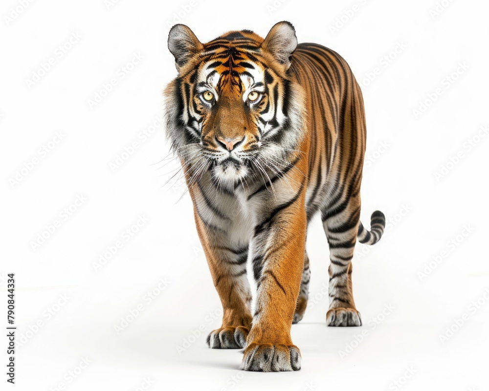 Front View of a Majestic Tiger Walking - Isolated on White Background Front View of a Majestic Tiger Walking - Isolated on White Background