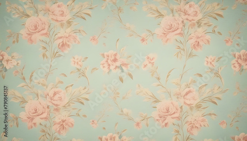 faded old floral paper wallpaper - retro, vintage	