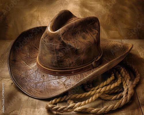 Heritage of the Cowboy: Coiled Leather Rope for Roping and Rodeo, with Traditional Boot and Hat