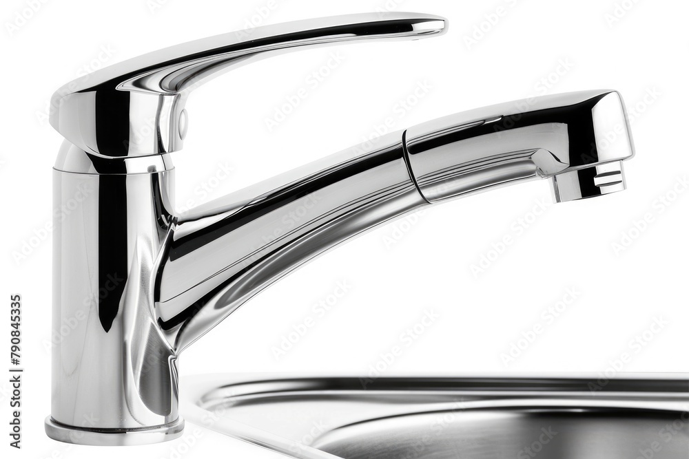Isolated Kitchen Faucet with Chrome Finish. Metal Water Tap on White Background for Bathroom or Sink Use Isolated Kitchen Faucet with Chrome Finish. Metal Water Tap on White Background for Bathroom or Sink Use