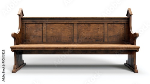 Isolated Church Pew: Brown Bench for Christian Worship in Cathedrals and Chapels