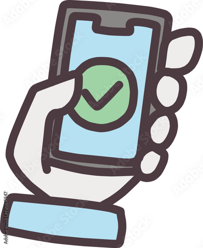 チェックマークが表示されたスマホを手に持っているイラスト