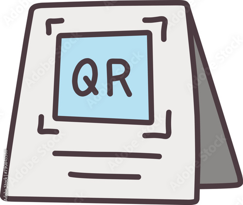 シンプルにデフォルメした、電子決済用のQRコードが印刷された掲示物のイラスト