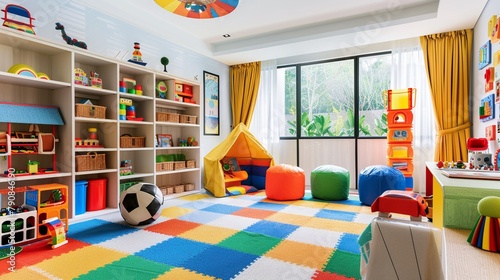 A vibrant playroom filled with toys and games, designed to spark creativity and imagination in children.