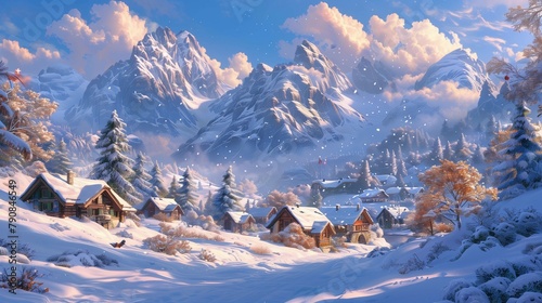 Scenic Swiss Alps Village in Winter  generative ai