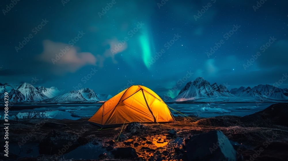 Witnessing Natures Wonder Northern Lights Glow Over Campsite