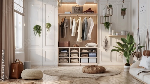 A white room with a white dresser and a white closet