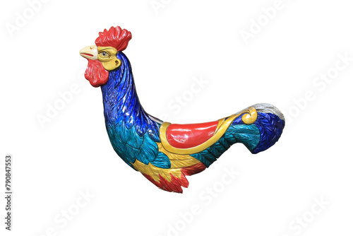 Vintage fairground carnival ride, rooster cockerel farmyard  figure on transparent, isolated , legless    