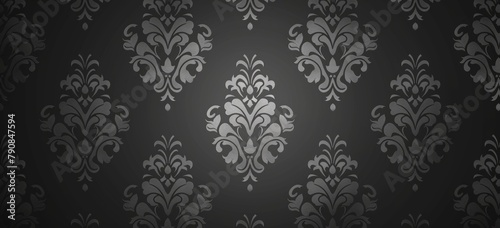 Dark grey damask pattern background with grunge texture, vintage gothic design for wallpaper or cover background. Elegant floral ornament in gothic style for design, packaging paper or fabric print.
